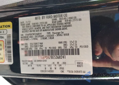 2014 Ford Fusion Se z USA, uszkodzony, nr VIN 1FA6P0H78E5368241